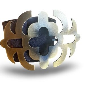 Vintage 70’s Brass Tone Black Suede/Leather Reversible Concho Belt 30”